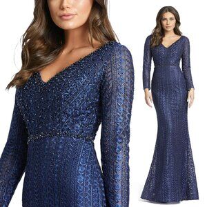 MAC DUGGAL | EMBROIDERED LONG SLEEVE V NECK TRUMPET GOWN 20271